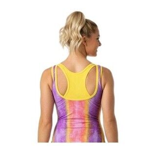Satara VTG Racerback Rainbow Foil Accents Leotard Yellow Pink Purple AS Adult S
